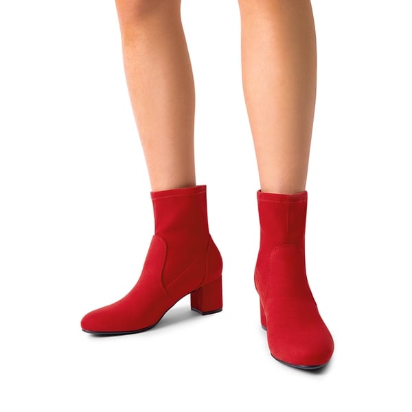 Almond Toe Chunky Ankle Boots - RED-SUEDE - 1