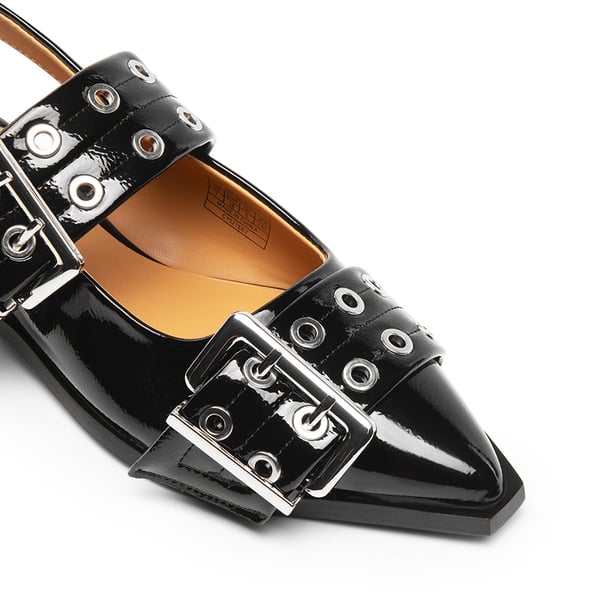 Pointed-toe Buckle Slingback Flats - BLACK - 4