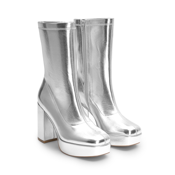 Y2K Square Toe Platform Mid-calf Boots - METALLIC SILVER - 7