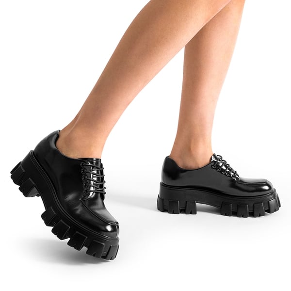 Versatile Lace-up Platform Oxfords - BLACK-PAT - 2