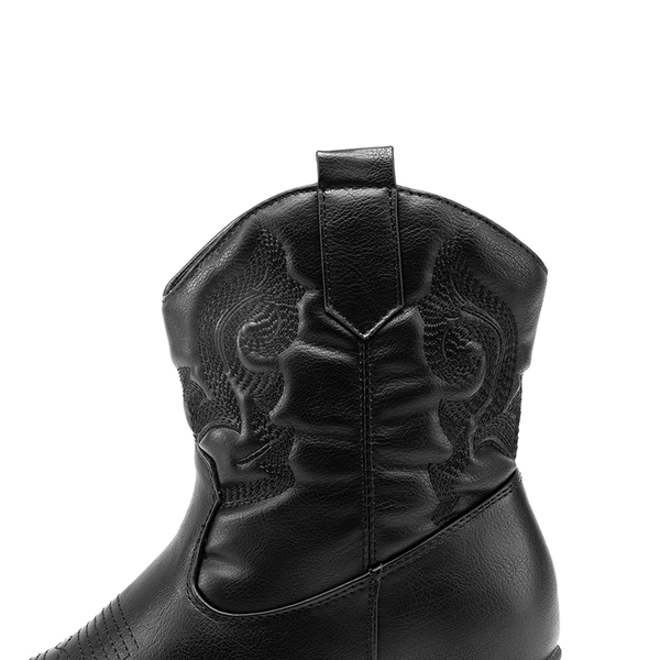 Embroidered Low Heel Cowgirl Ankle Boots - BLACK - 6