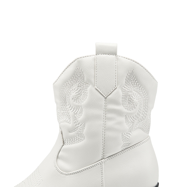 Embroidered Low Heel Cowgirl Ankle Boots - WHITE - 6