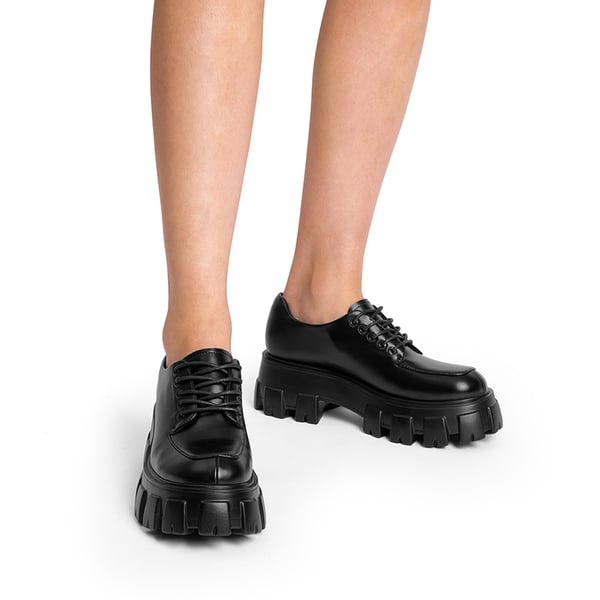 Versatile Lace-up Platform Oxfords - BLACK-PU - 1