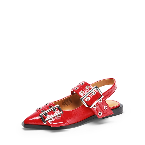 Pointed-toe Buckle Slingback Flats - RED -  0