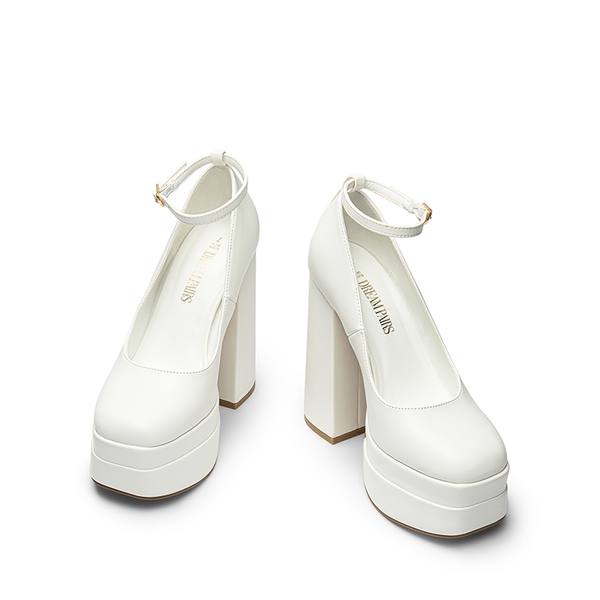 Women's High Heel Platform Pumps - WHITE-PU - 4