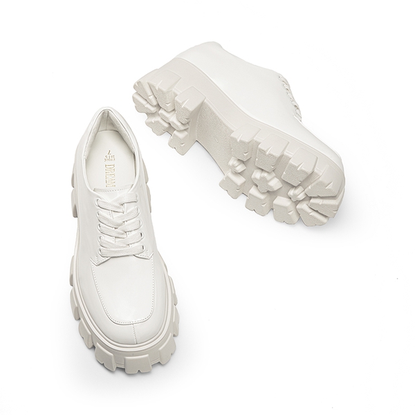 Versatile Lace-up Platform Oxfords - WHITE-PU - 5
