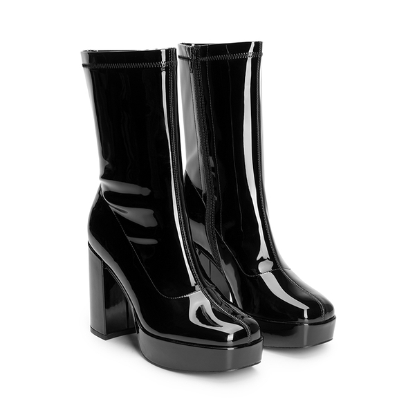 Y2K Square Toe Platform Mid-calf Boots - BLACK-PAT - 7