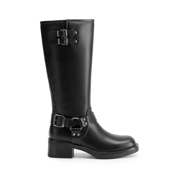 Women’s Adjustable Strap Moto Boots - BLACK-PU - 1