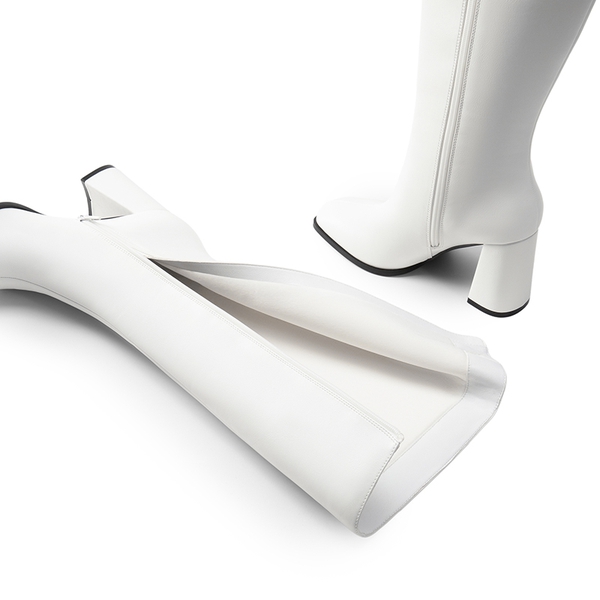 Square Toe Block Heel Knee-high Boots - WHITE-PU - 7