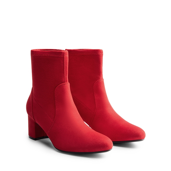 Almond Toe Chunky Ankle Boots - RED-SUEDE - 5