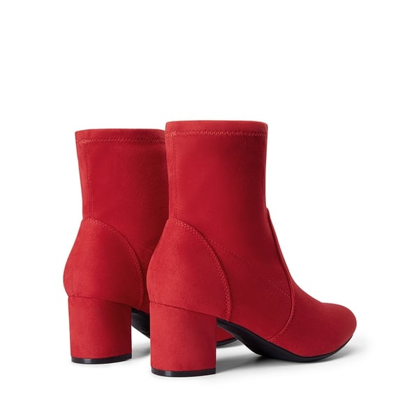 Almond Toe Chunky Ankle Boots - RED-SUEDE - 4