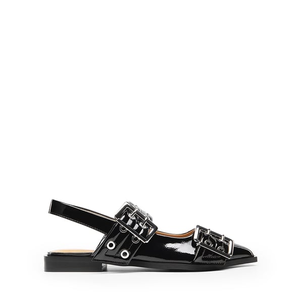 Pointed-toe Buckle Slingback Flats - BLACK - 3