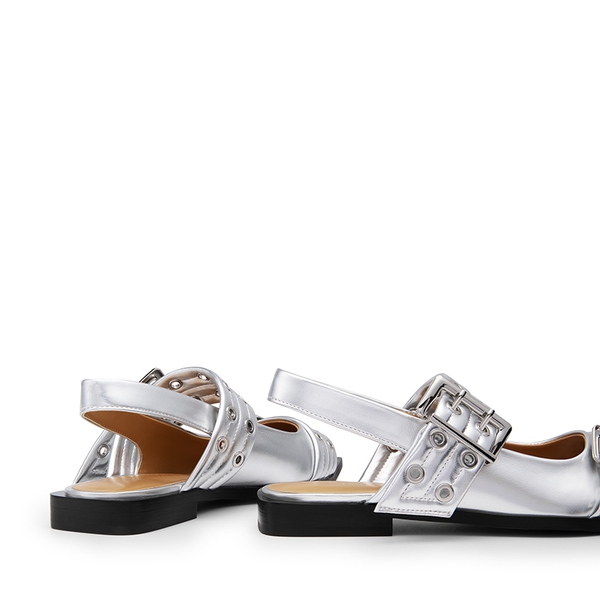 Pointed-toe Buckle Slingback Flats - SILVER - 6