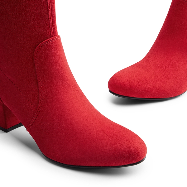 Almond Toe Chunky Ankle Boots - RED-SUEDE - 6