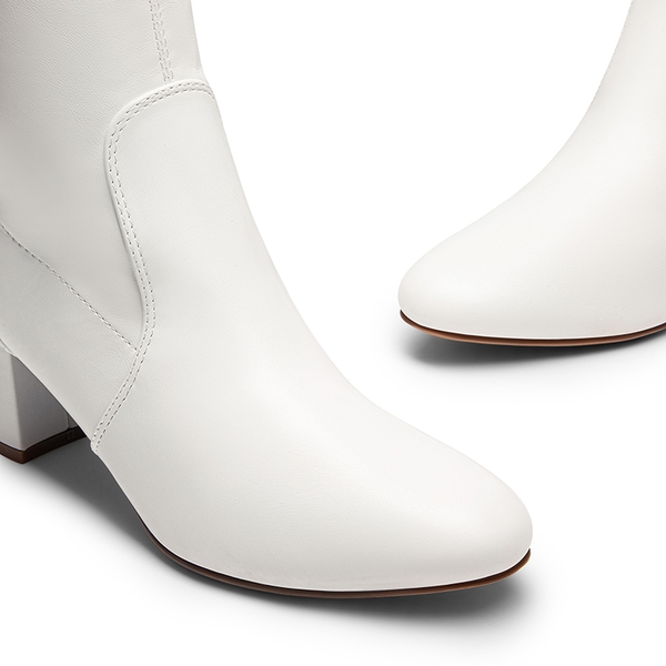 Almond Toe Chunky Ankle Boots - WHITE-PU - 6