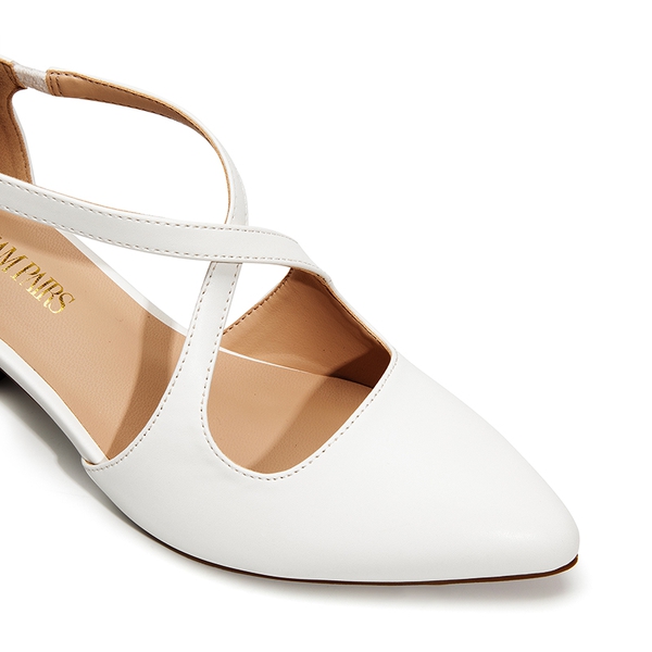 Criss-Cross Chunky Heel Pumps - WHITE-PU - 6