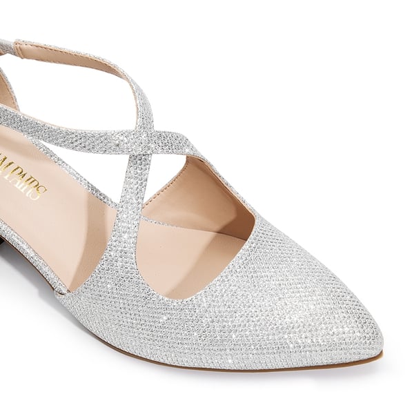 Criss-Cross Chunky Heel Pumps - SILVER-GLITTER - 6