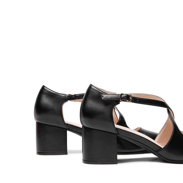 Criss-Cross Chunky Heel Pumps - BLACK-PU - 4
