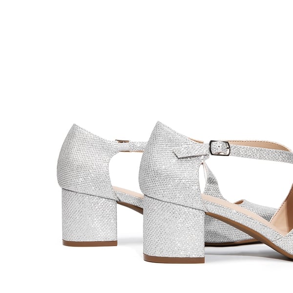 Criss-Cross Chunky Heel Pumps - SILVER-GLITTER - 4