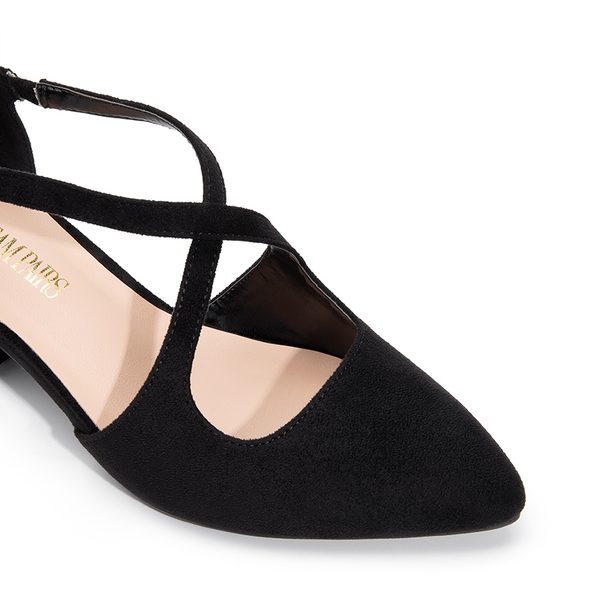 Criss-Cross Chunky Heel Pumps - BLACK-SUEDE - 6