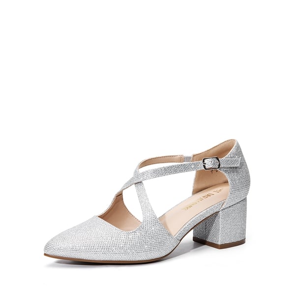 Criss-Cross Chunky Heel Pumps - SILVER-GLITTER -  0