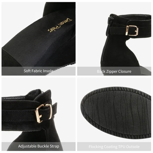 Ankle Strap Platform Wedge Heel Sandals - BLACK - 3