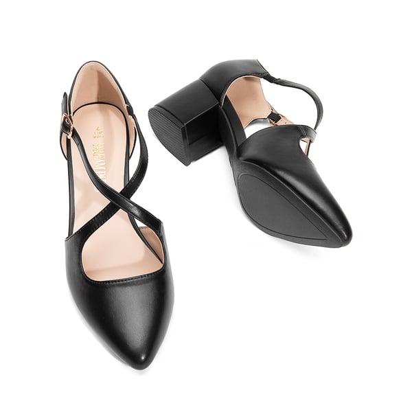 Criss-Cross Chunky Heel Pumps - BLACK-PU - 5