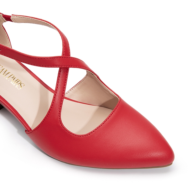 Criss-Cross Chunky Heel Pumps - RED-PU - 6