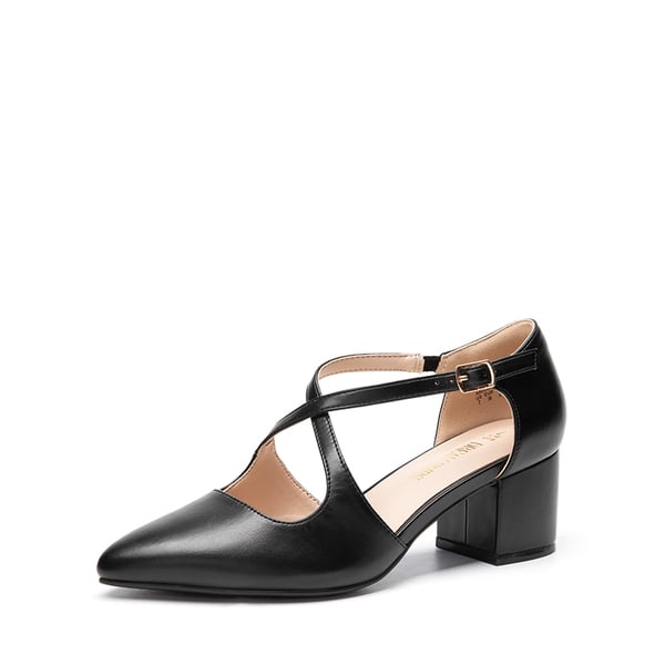 Criss-Cross Chunky Heel Pumps - BLACK-PU -  0