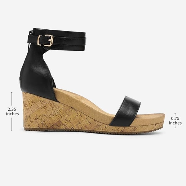 Ankle Strap Platform Wedge Heel Sandals - BLACK PU - 3