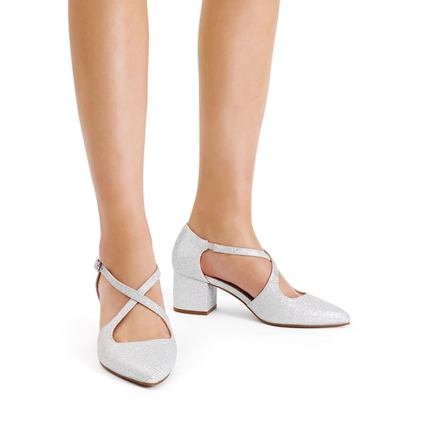 Criss-Cross Chunky Heel Pumps - SILVER-GLITTER - 1