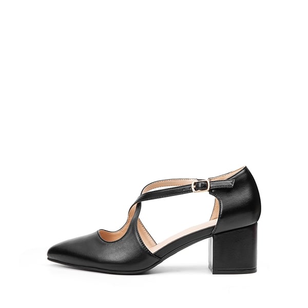 Criss-Cross Chunky Heel Pumps - BLACK-PU - 3