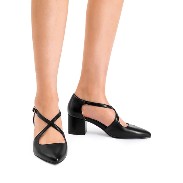 Criss-Cross Chunky Heel Pumps - BLACK-PU - 1