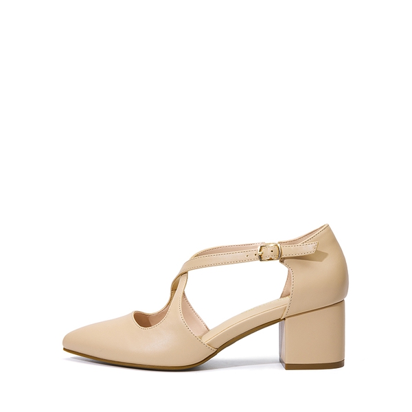 Criss-Cross Chunky Heel Pumps - NUDE-PU - 4