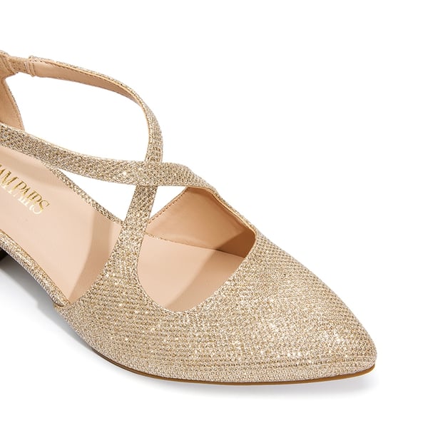 Criss-Cross Chunky Heel Pumps - GOLD-GLITTER - 6