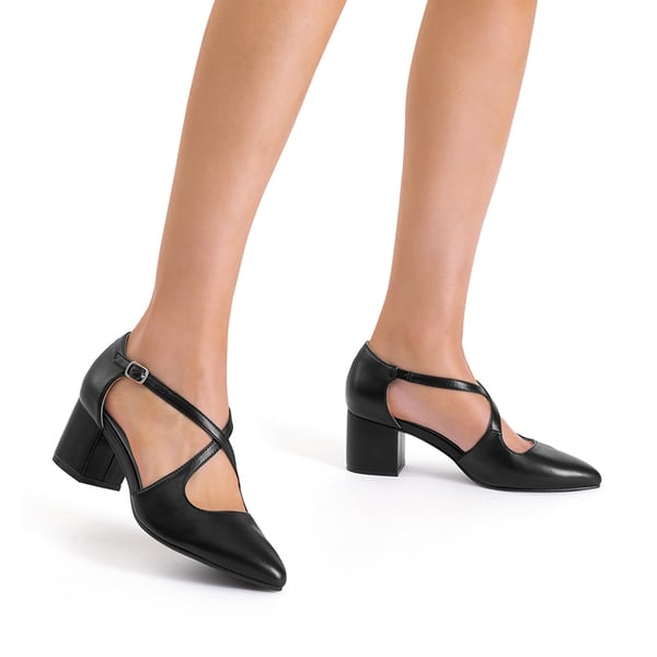 Criss-Cross Chunky Heel Pumps - BLACK-PU - 2