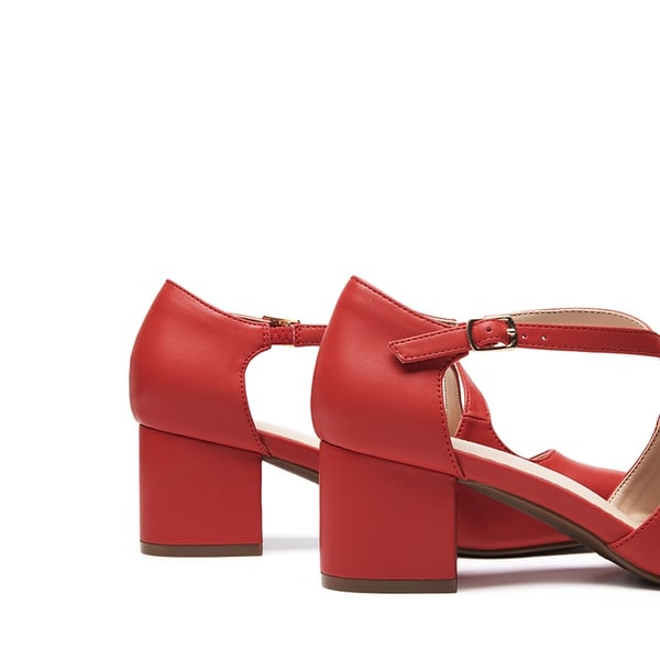 Criss-Cross Chunky Heel Pumps - RED-PU - 4