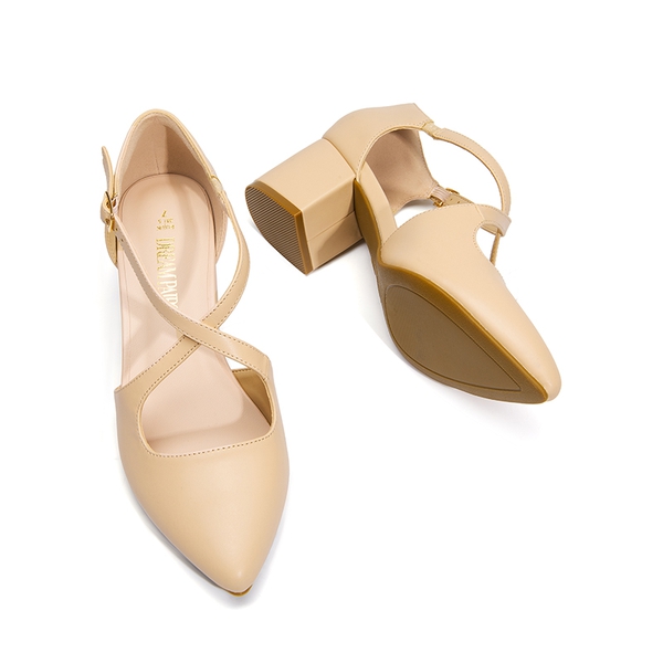 Criss-Cross Chunky Heel Pumps - NUDE-PU - 6