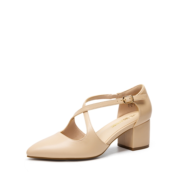Criss-Cross Chunky Heel Pumps - NUDE-PU -  0