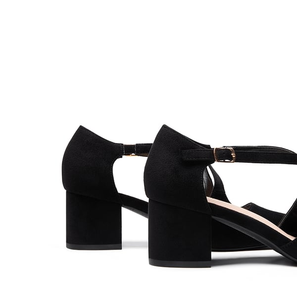 Criss-Cross Chunky Heel Pumps - BLACK-SUEDE - 4
