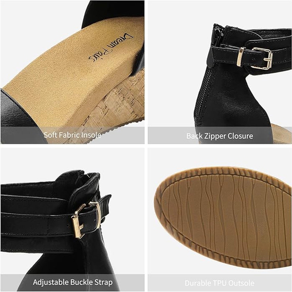 Ankle Strap Platform Wedge Heel Sandals - BLACK PU - 5