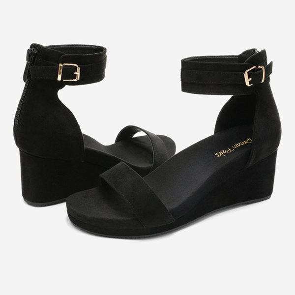 Ankle Strap Platform Wedge Heel Sandals - BLACK - 2