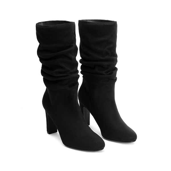Slouchy Mid-calf Boots - BLACK-SUEDE - 6