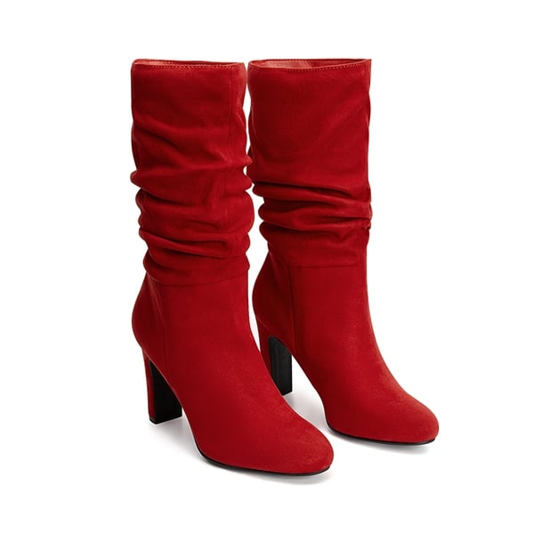 Slouchy Mid-calf Boots - RED-SUEDE - 6