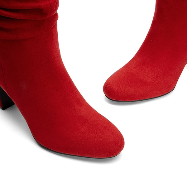 Slouchy Mid-calf Boots - RED-SUEDE - 5