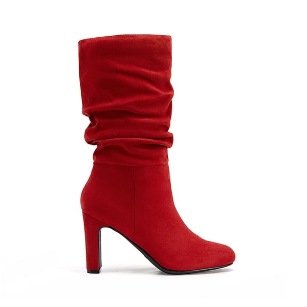 Slouchy Mid-calf Boots - RED-SUEDE - 3