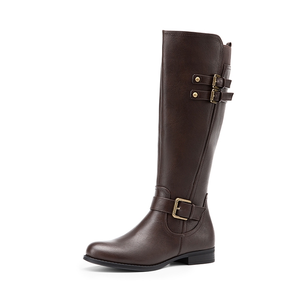 Knee High Buckle Riding Boots - BROWN -  0