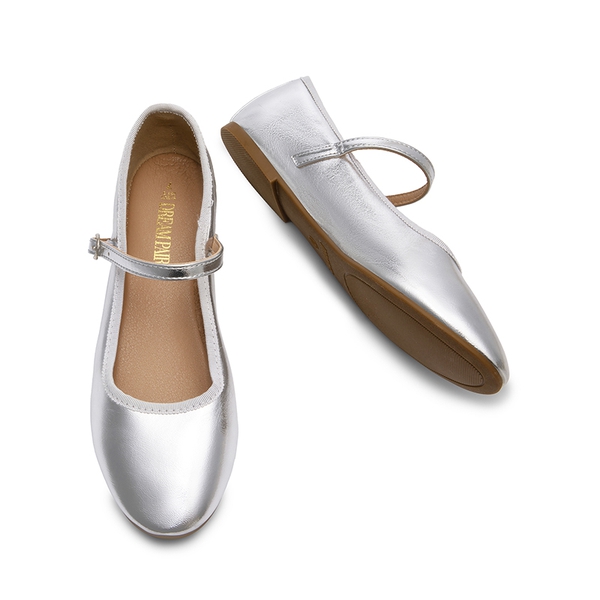 Buckle Round Toe Mary Jane Flats - SILVER-PU - 5