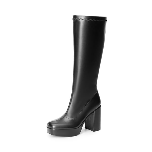 Y2K-inspired Knee-high Platform Gogo Boots - BLACK-PU -  0