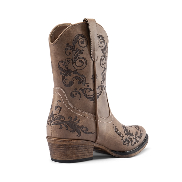 Cuban Heel Cowgirl Ankle Boots - BROWN - 4